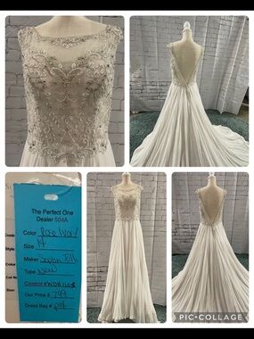 Beaded Illusion Bodice Chiffon Gown - Rose Ivory